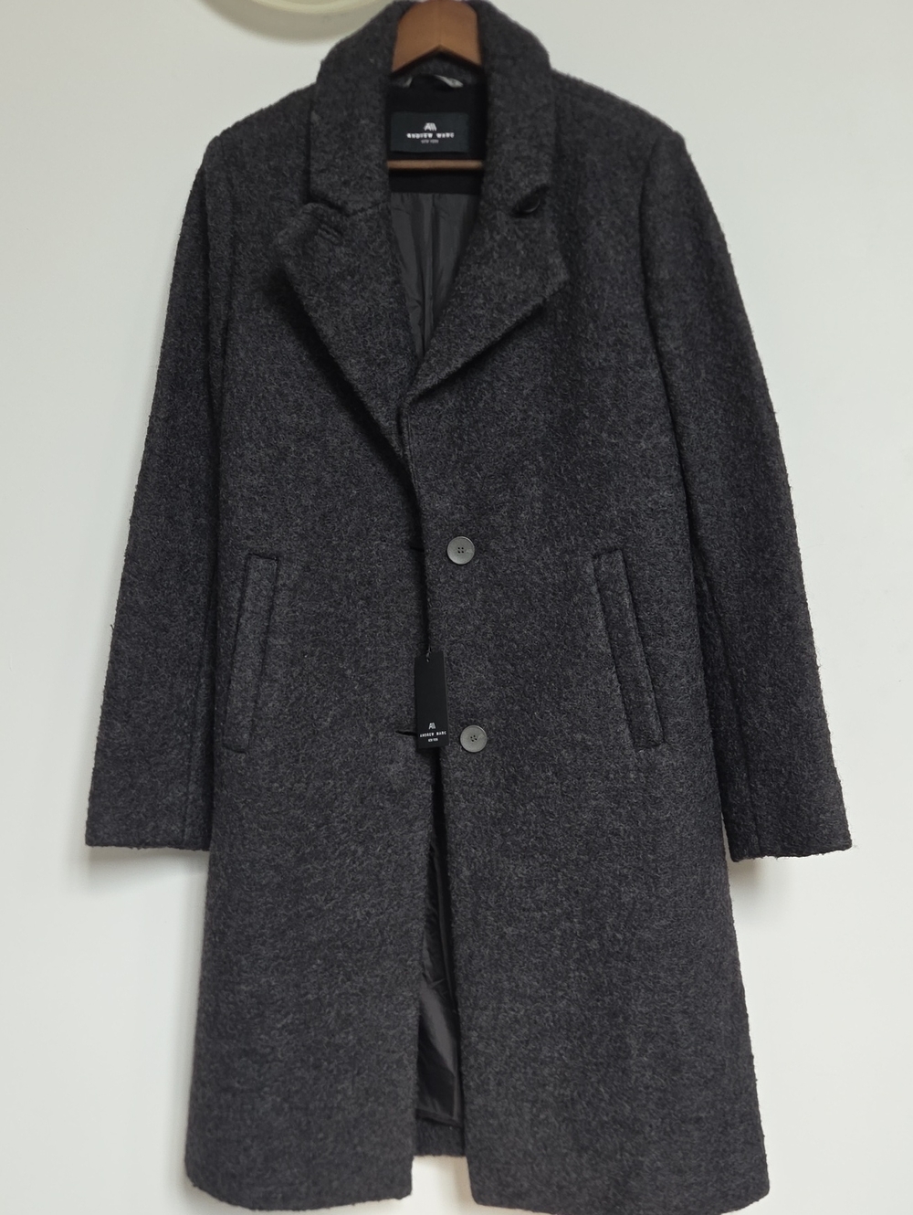 Andrew Marc Boiled Wool Blend Charcoal Gray Pea Coat